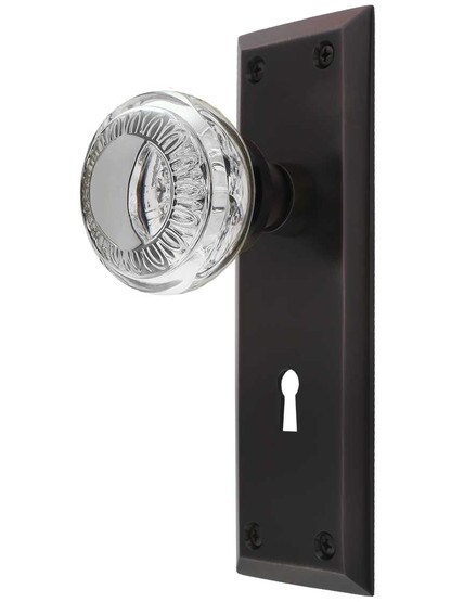 New York Door Set with Ovolo Crystal-Glass Knobs and Keyhole in Timeless Bronze.